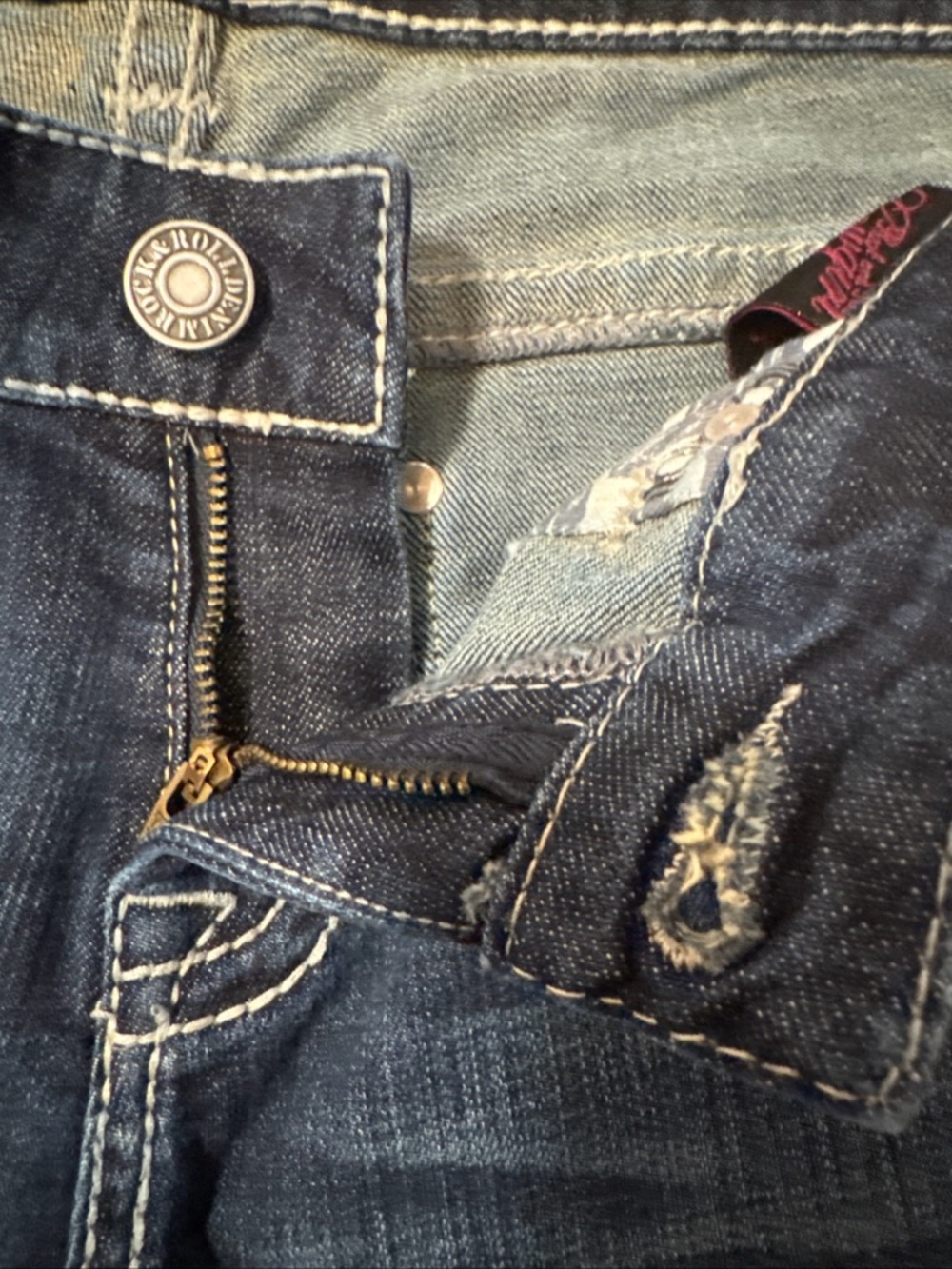Rock & Roll Cowgirl Riding Jeans Womens Mid Rise Bootcut Dark Stone Wash Sz 28 - Picture 7 of 13